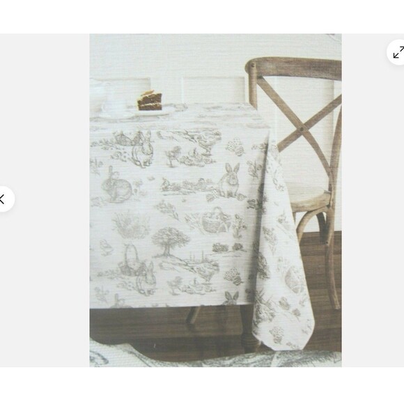 Bunny Tales Easter Tablecloth Spring Rabbit Toile Cotton Oblong 60x102 NIP - Picture 2 of 10